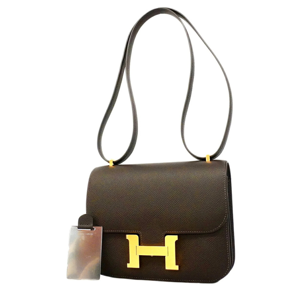 Hermes Constance Mini Shoulder Bag, Veau Epsom Leather, Beblanc, G Stamp, Wom...